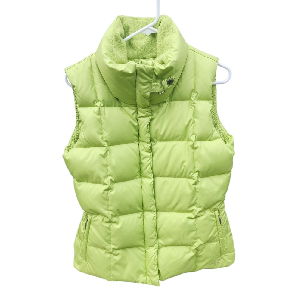 Eddie Bauer Womens 700  Goose Down Puffer Vest Lime Green M Quilted Funnel Neck